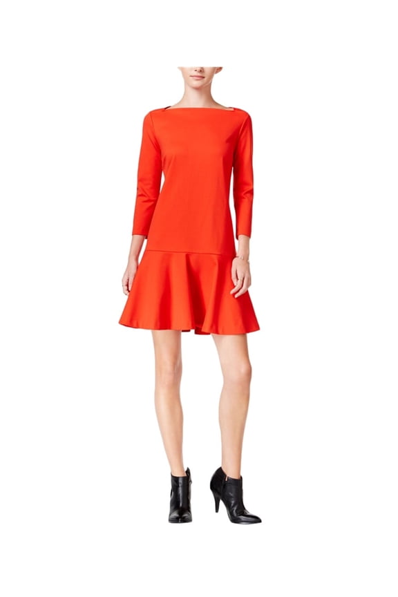 Womens Flared Drop-Waist A-line Dress, Red, Small