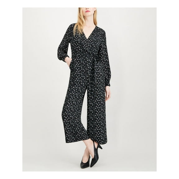 MAISON JULES $89 Womens New Black Printed Long Sleeve Wide Leg Jumpsuit 6 B B