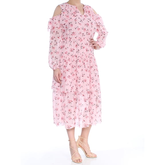 MAISON JULES $99 Womens Pink Floral Cold Shoulder Ruffled Empire Dress L B B