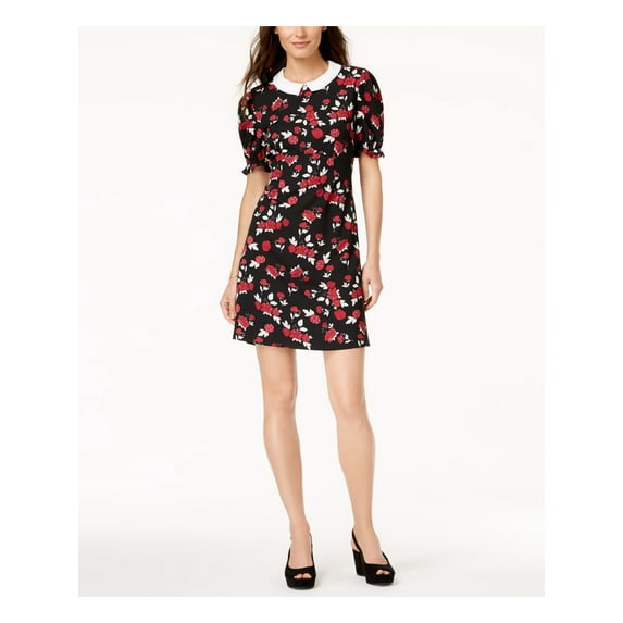 MAISON JULES Womens Black Floral Short Sleeve Shift Dress 4