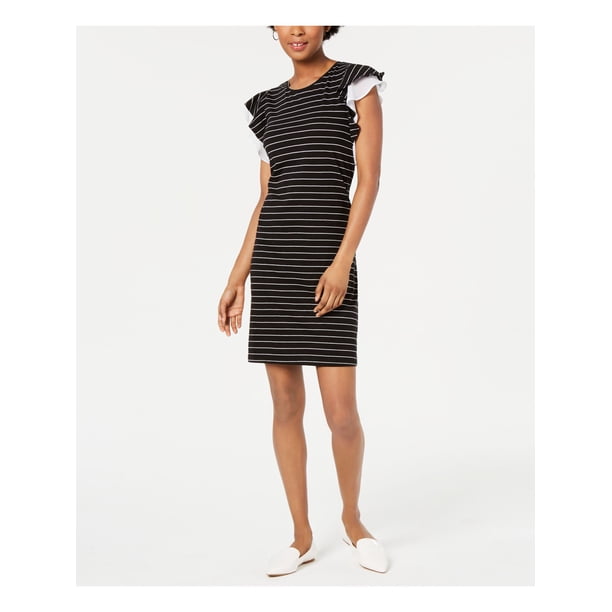 BAILEY44 Womens Red Striped Sleeveless V Neck Below The Knee Shift Dress