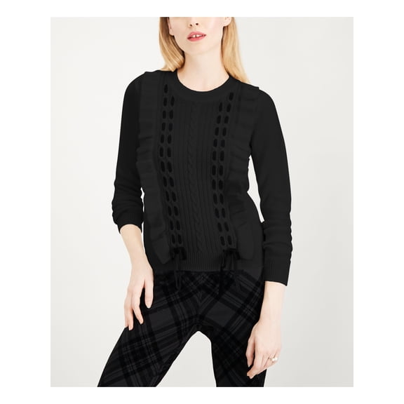 MAISON JULES Womens Black Ruffled Sweater XXS