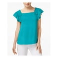 thumbnail image 1 of MAISON JULES Womens Blue Ruffled Short Sleeve Square Neck Top S, 1 of 3