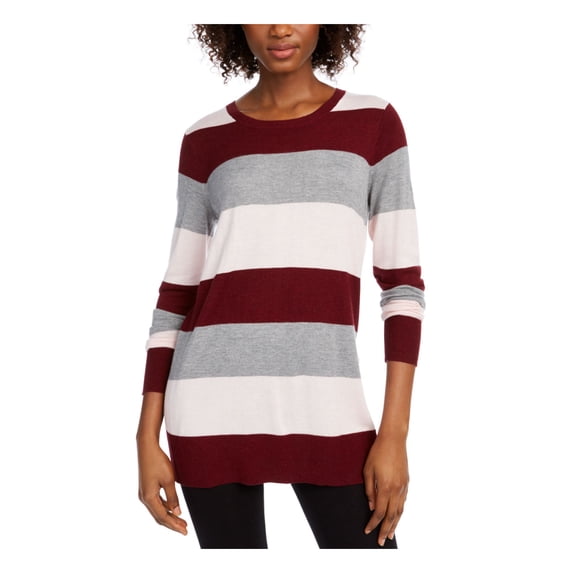 MAISON JULES Womens Burgundy Color Block Long Sleeve Jewel Neck T-Shirt XXL