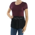 thumbnail image 1 of MAISON JULES Womens Burgundy Lace Scoop Neck Short Sleeve Top M, 1 of 2