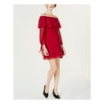 thumbnail image 1 of MAISON JULES Womens Burgundy Ruffled Long Sleeve Off Shoulder Mini Party Dress L, 1 of 4