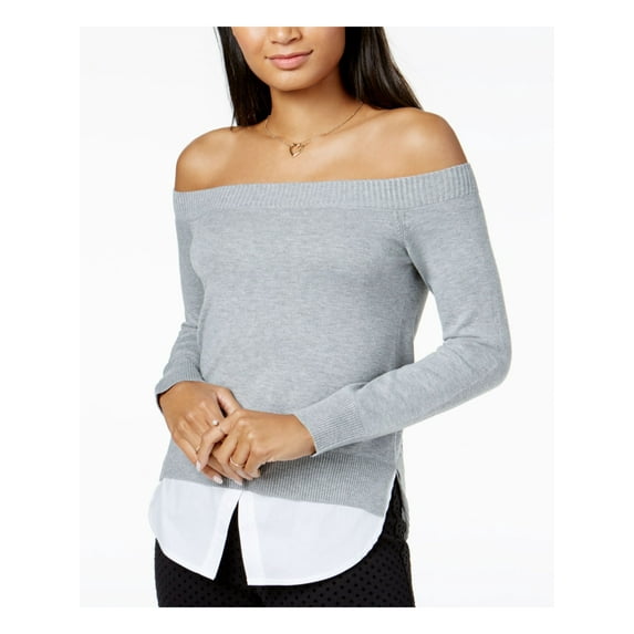 MAISON JULES Womens Gray Long Sleeve Off Shoulder Tiered Top M