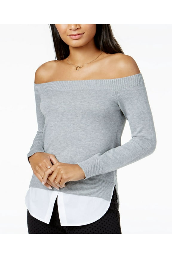 Womens Gray Long Sleeve Off Shoulder Tiered Top M