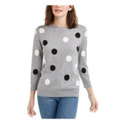 MAISON JULES Womens Gray Polka Dot 3/4 Sleeve Crew Neck Sweater Size: 2XS