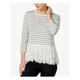 thumbnail image 1 of MAISON JULES Womens Gray Rayon Lace Striped 3/4 Sleeve Jewel Neck Top Size: S, 1 of 4