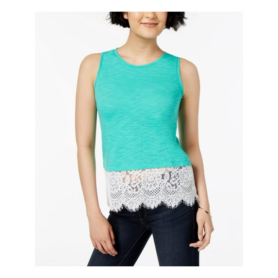 MAISON JULES Womens Green Lace Trim Jewel Neck Sleeveless Top M