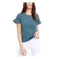 thumbnail image 1 of MAISON JULES Womens Green Striped Short Sleeve Crew Neck Top S, 1 of 2