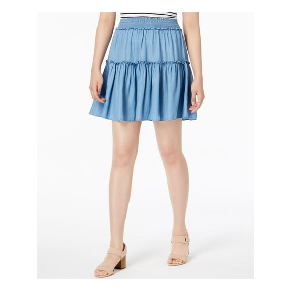 MAISON JULES Womens Light Blue Ruffle Hem Skirt Size: 2XS