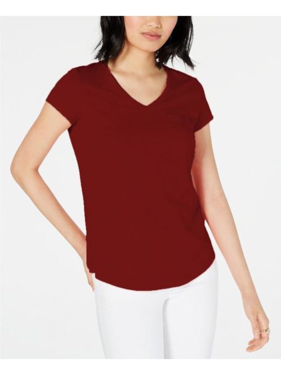 Womens Maroon Heather Short Sleeve V Neck T-Shirt Size: XS