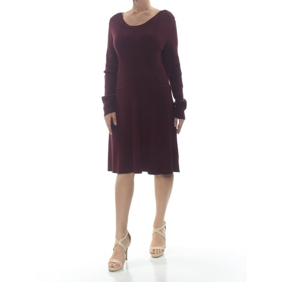 MAISON JULES Womens Maroon Long Sleeve Scoop Neck Fit + Flare Dress L