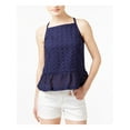thumbnail image 1 of MAISON JULES Womens Navy Eyelet Spaghetti Strap Top S, 1 of 4