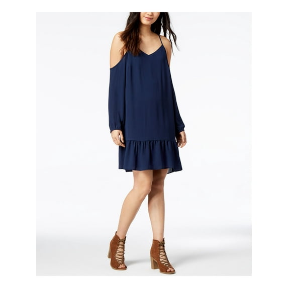 MAISON JULES Womens Navy Long Sleeve Above The Knee Peplum Dress Size: XS