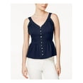 thumbnail image 1 of MAISON JULES Womens Navy Pleated Ruffled Sleeveless V Neck Casual Top L, 1 of 3