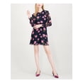thumbnail image 1 of MAISON JULES Womens Navy Sheer Floral Long Sleeve Jewel Neck Knee Length Fit + Flare Dress S, 1 of 5