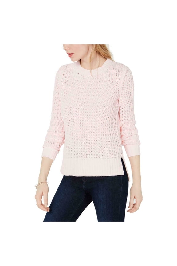 Womens Pink Chenille Long Sleeve Crew Neck Sweater Size: L