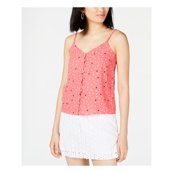 MAISON JULES Womens Pink Polka Dot Spaghetti Strap V Neck Top Size: M