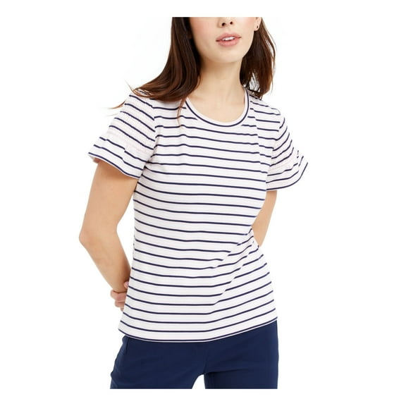 MAISON JULES Womens Pink Striped Short Sleeve Scoop Neck T-Shirt S
