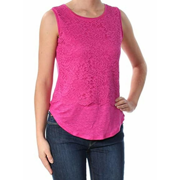 MAISON JULES Womens Purple Lace Sleeveless Jewel Neck T-Shirt Top Size: XL