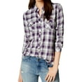 thumbnail image 1 of MAISON JULES Womens Purple Plaid Long Sleeve Collared Button Up Top Size: XS, 1 of 2