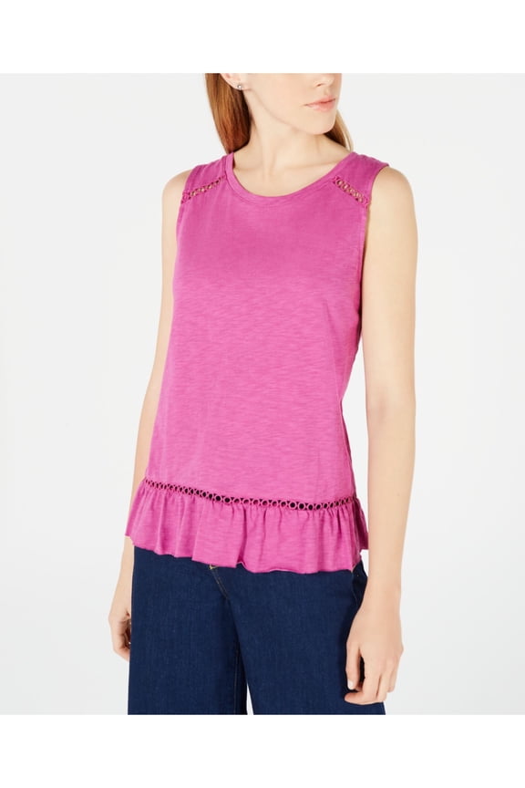 Womens Purple Ruffled Crossover Back Sleeveless Jewel Neck Top XL