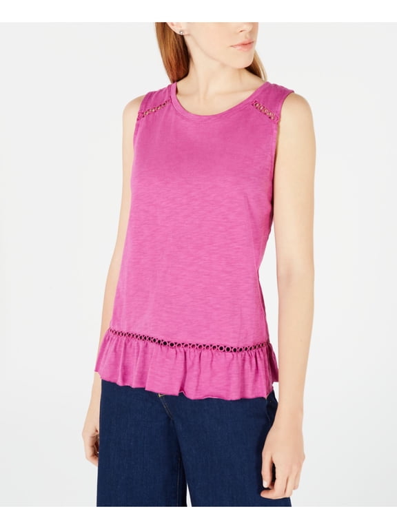 Womens Purple Ruffled Crossover Back Sleeveless Jewel Neck Top XL