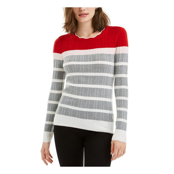 MAISON JULES Womens Red Striped Long Sleeve Jewel Neck Sweater XL