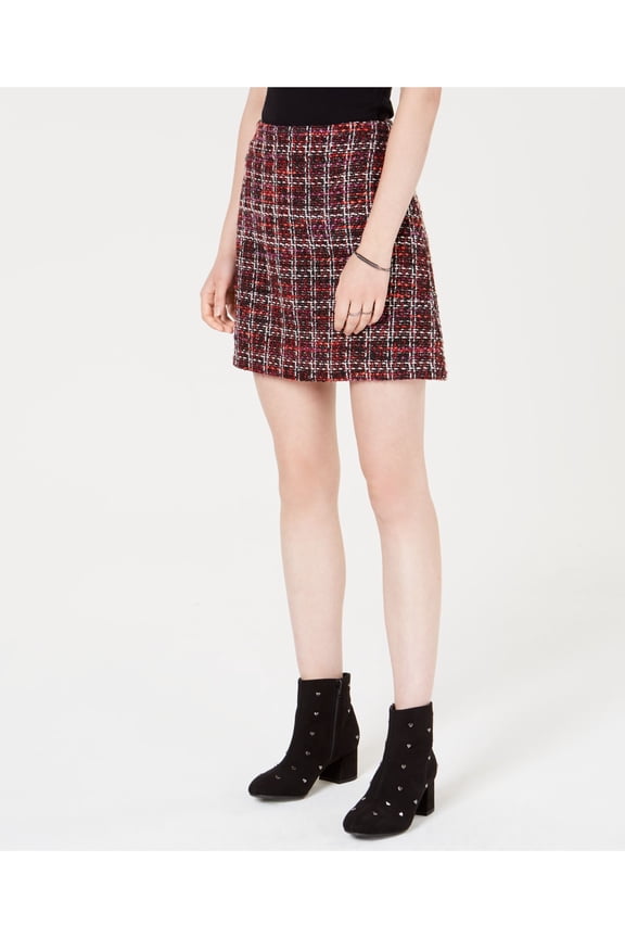 Womens Red Tweed Mini A-Line Casual Skirt Regular Size: 2XS