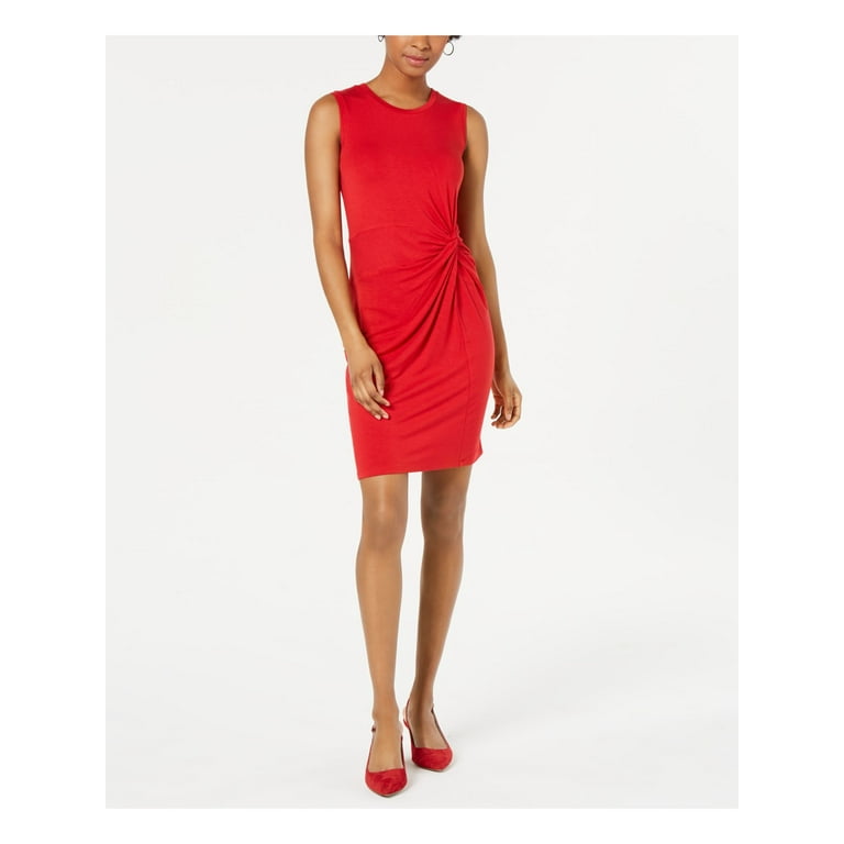 MAISON JULES Womens Red Twist Front Sleeveless Jewel Neck Above  
