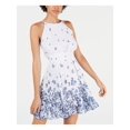 thumbnail image 1 of MAISON JULES Womens White Floral Sleeveless Halter Mini Fit + Flare Dress 14, 1 of 4