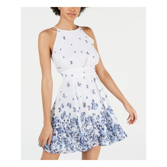 MAISON JULES Womens White Floral Sleeveless Halter Mini Fit   Flare Dress 14