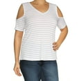 thumbnail image 1 of MAISON JULES Womens White Pinstripe Cut Out  Top L, 1 of 2