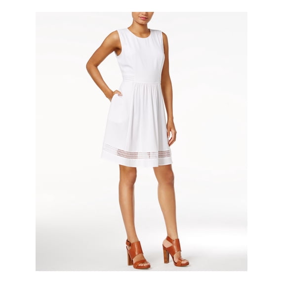 MAISON JULES Womens White Sleeveless Jewel Neck Fit + Flare Dress M