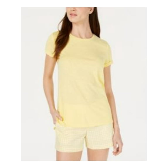 MAISON JULES Womens Yellow Short Sleeve Crew Neck T-Shirt XS