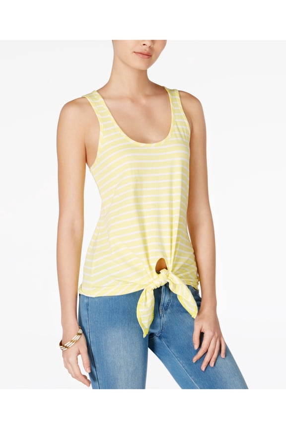 Womens Yellow Striped Tie Sleeveless Scoop Neck Top M