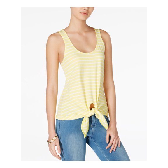 MAISON JULES Womens Yellow Striped Tie Sleeveless Scoop Neck Top M
