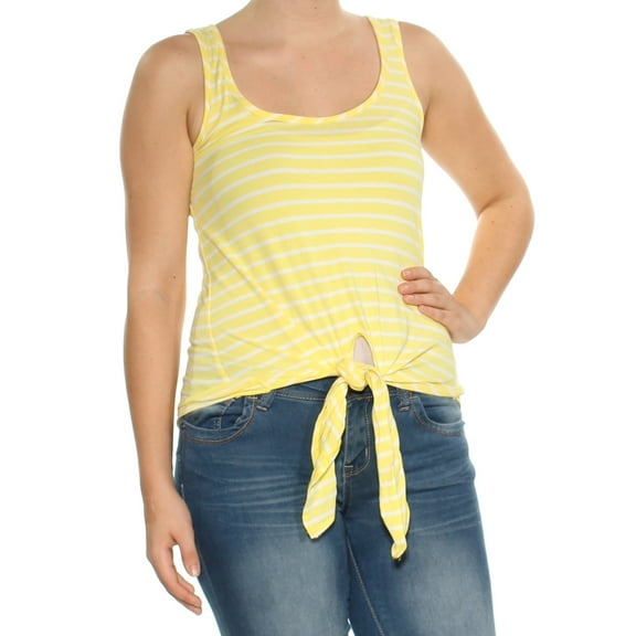 MAISON JULES Womens Yellow Tie Striped Sleeveless Scoop Neck Top S