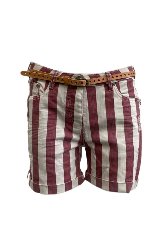 Women's Les Bon Vivants Denim Stripped Shorts, Pink, White, 31
