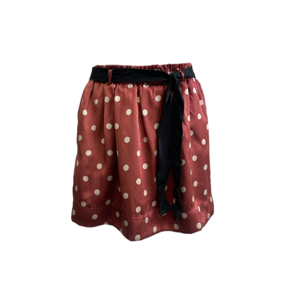 MAISON SCOTCH Women's Polka Dot Print Belted Lightweight Skirt, Brown, 2