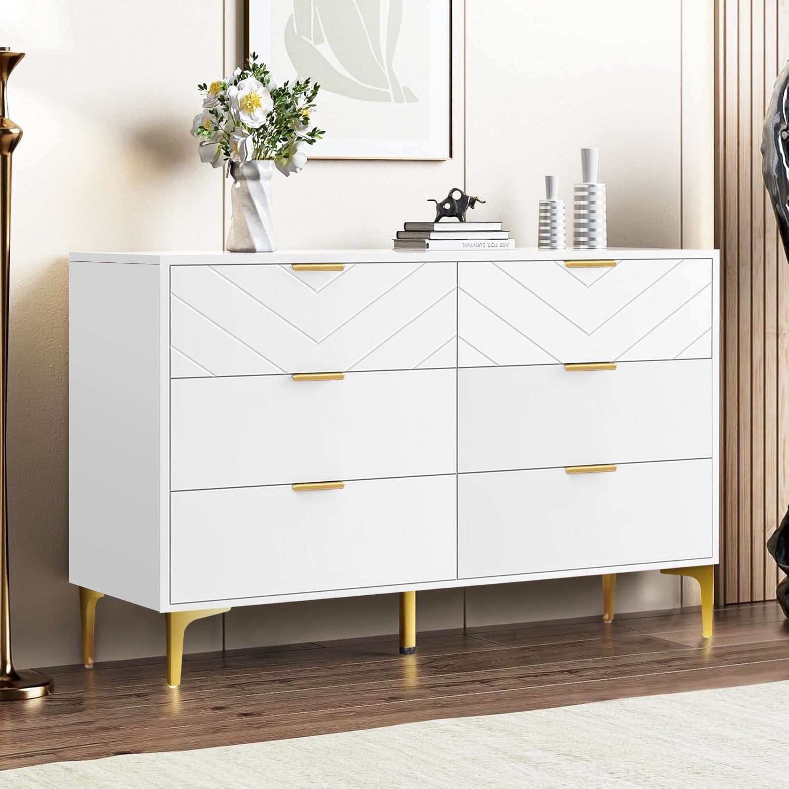 MAIYORIAT 6 Drawer Double Dresser White Wood Dresser Wide Chest of Drawers with Metal Foot Support Storage Organizer Dresser for Bedroom - Walmart.com MAIYORIAT 6 Drawer Double Dresser White Wood Dresser Wide Chest of Drawers with Metal Foot Support Storage Organizer Dresser for Bedroom - Walmart.com