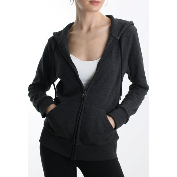 MAJECLO Women's Casual Full-Zip Hooded Lightweight Long Sleeve Sweatshirt (Medium, Charcoal)