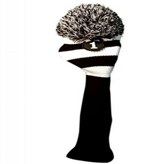 MAJEK #1 460cc Driver Black & White Golf Headcover Knit Pom Pom Retro Classic Vintage Head cover