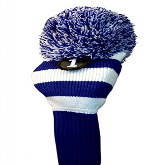 MAJEK #1 460cc Driver Blue & White Golf Headcover Knit Pom Pom Retro Classic Vintage Head cover