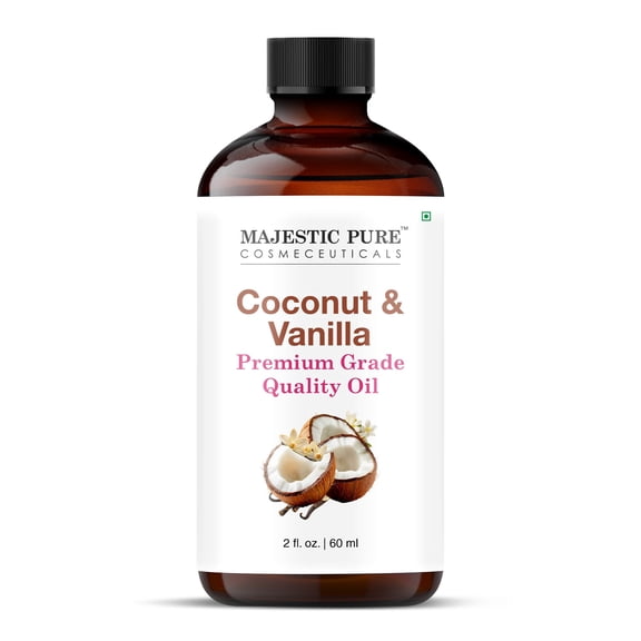 Majestic Pure Coconut & Vanilla Premium Grade Quality Oil with Glass Dropper - 2 Fl Oz | Premium Grade Oils for Diffuser, Aromatherapy, Soap and Candle Making