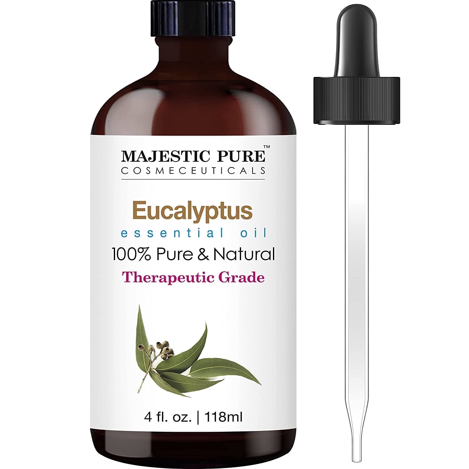 MAJESTIC PURE Eucalyptus Essential Oil | 100% Pure and Natural Eucalyptus Oil | Premium Grade Essential Oils for Hair Care, Home Diffusers, Skin, Aromatherapy, Massage and Humidifiers | 4 Fl Oz