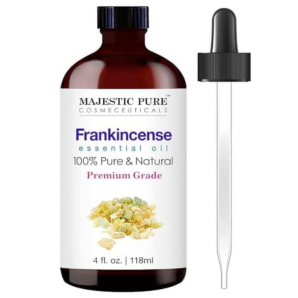 MAJESTIC PURE Frankincense Essential Oil | 100% Pure and Natural Frankincense Oil | Premium Grade Essential Oils for Hair Care, Home Diffusers, Skin, Aromatherapy, Massage and Humidifiers | 4 Fl Oz